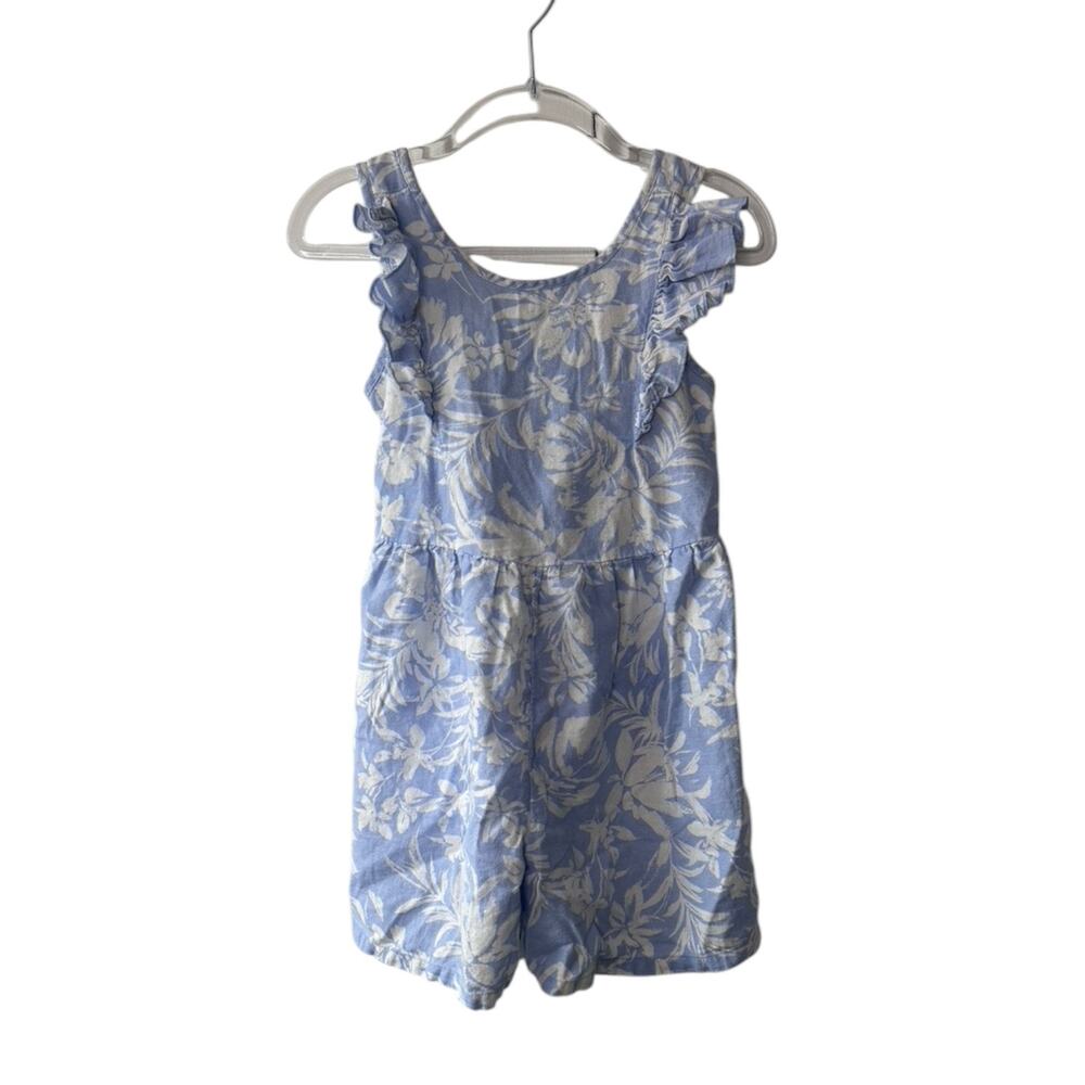 Nordstrom Blue & White Linen Blend Sleeveless Romper Girls' Size 6